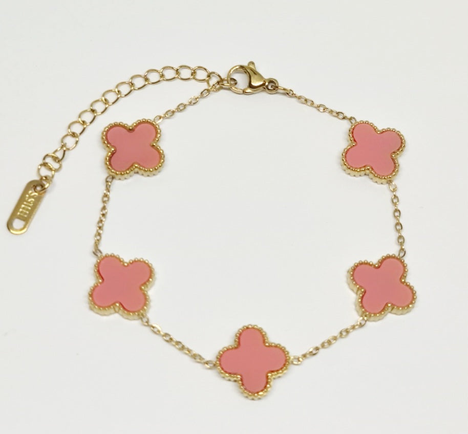 5 Pink Clover Gold Bracelet