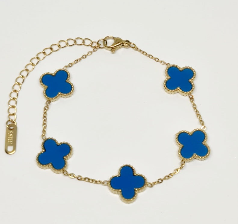 5 Blue Clover Gold Bracelet