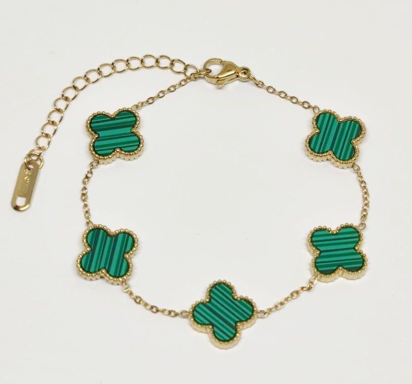 5 Green Clover Gold Bracelet