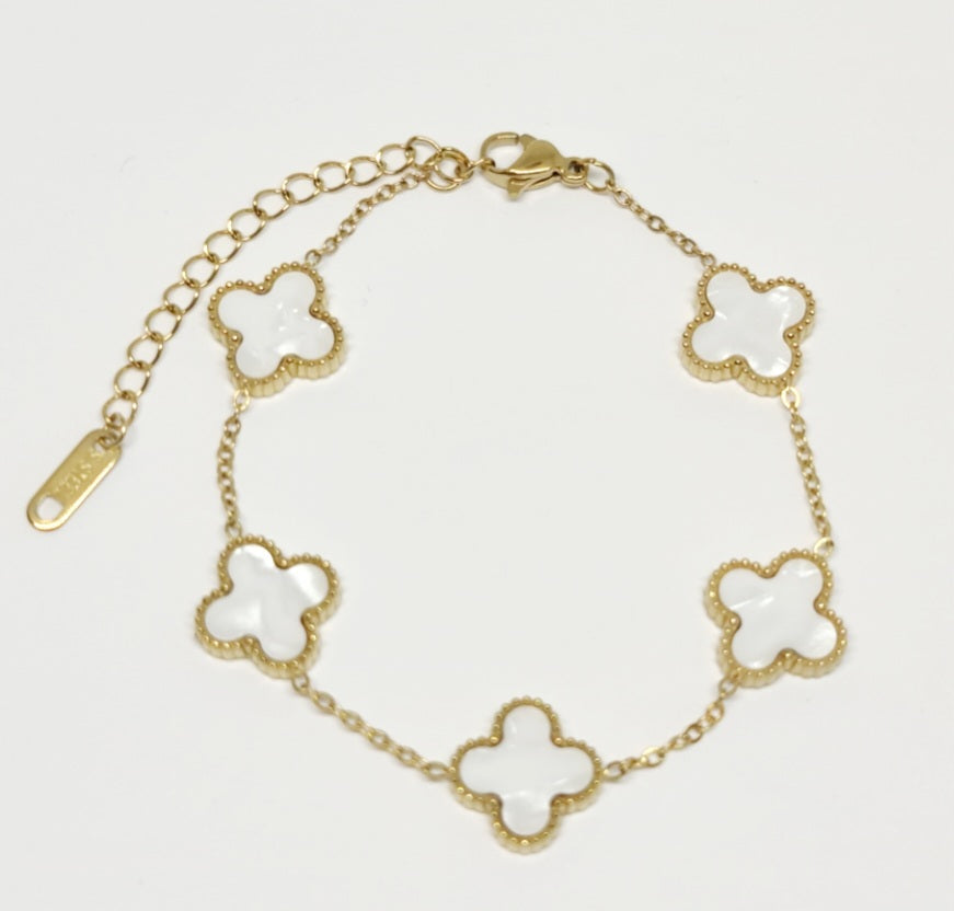 5 White Clover Gold Bracelet