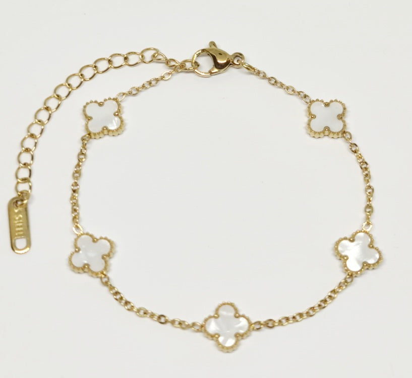 5 White Clover Gold Bracelet