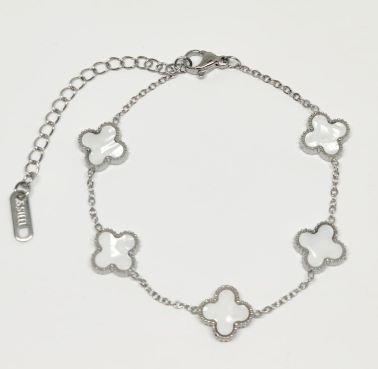5 White Clover Silver Bracelet