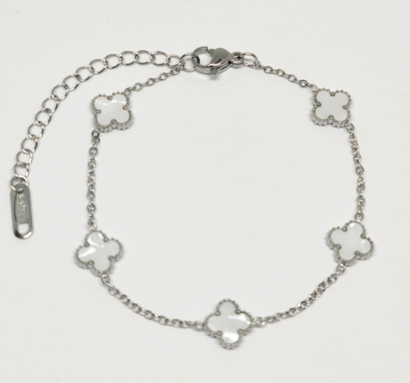 5 White Clover Silver Bracelet