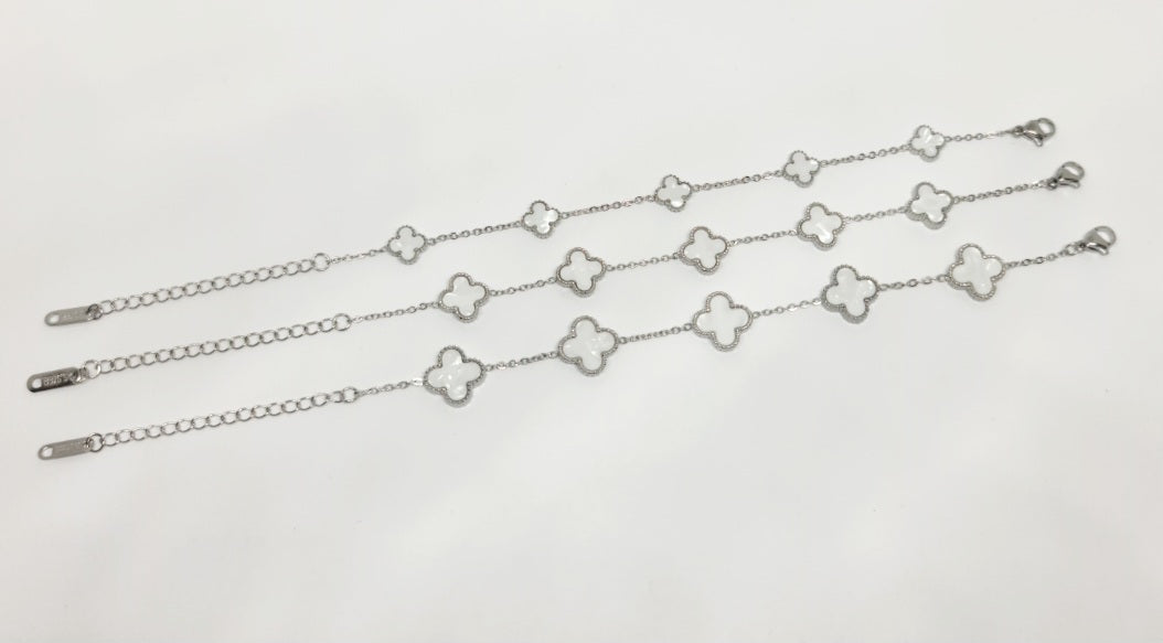 5 White Clover Silver Bracelet