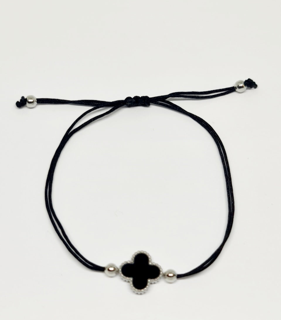 Black and Silver Adjustable Clover Bracelet