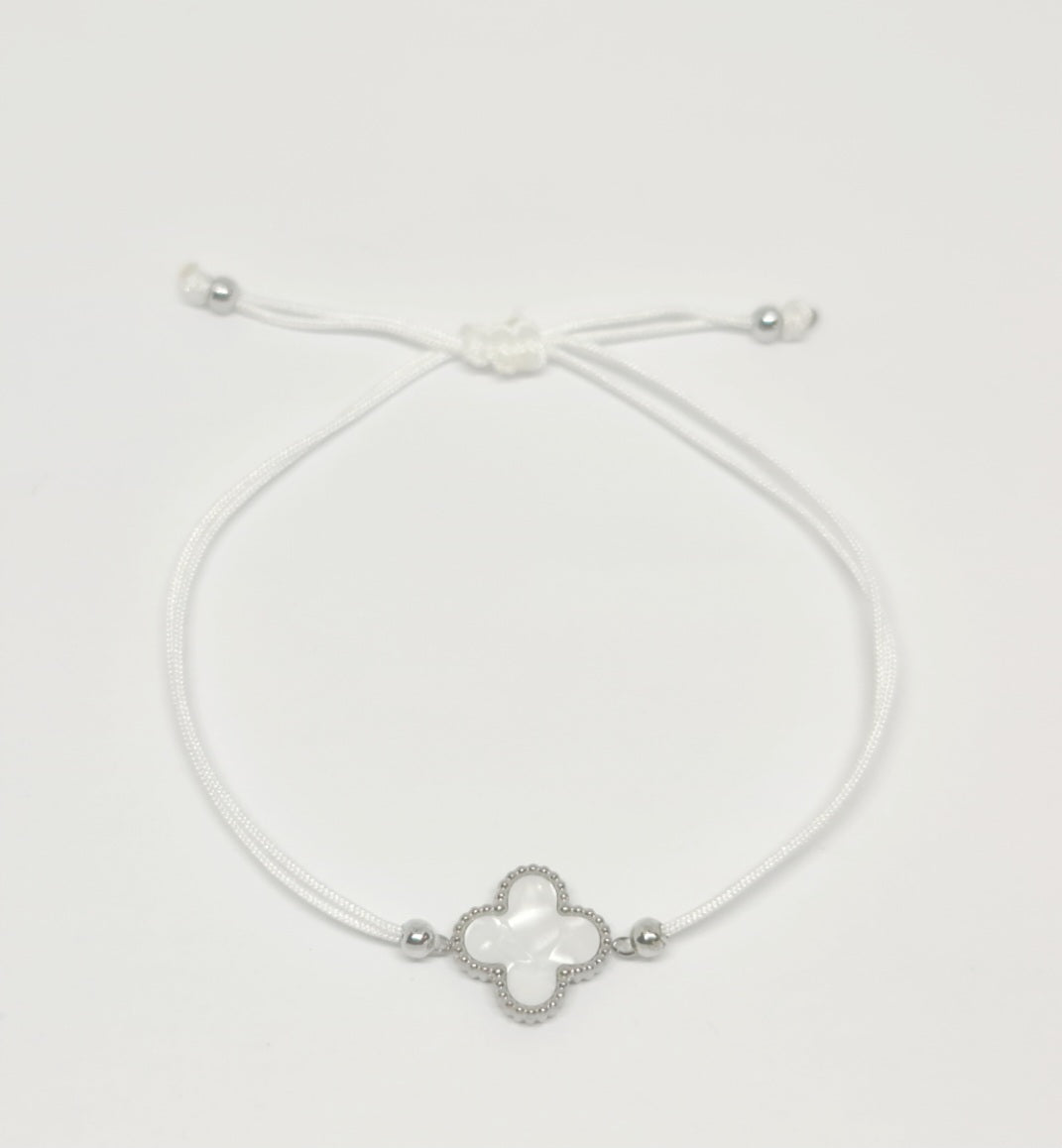 White and Silver Adjustable Clover Bracelet