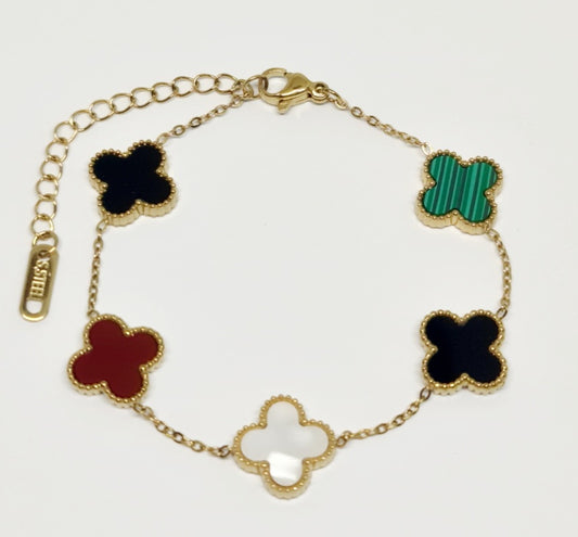 5 Multi Colour Clover Gold Bracelet