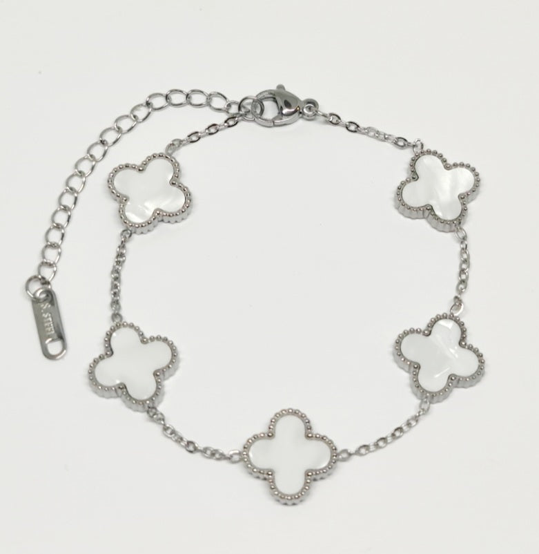 5 White Clover Silver Bracelet