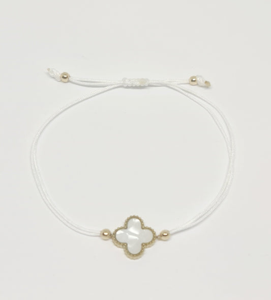 White and Gold Adjustable Clover Bracelet