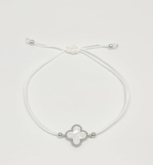 White and Silver Adjustable Clover Bracelet