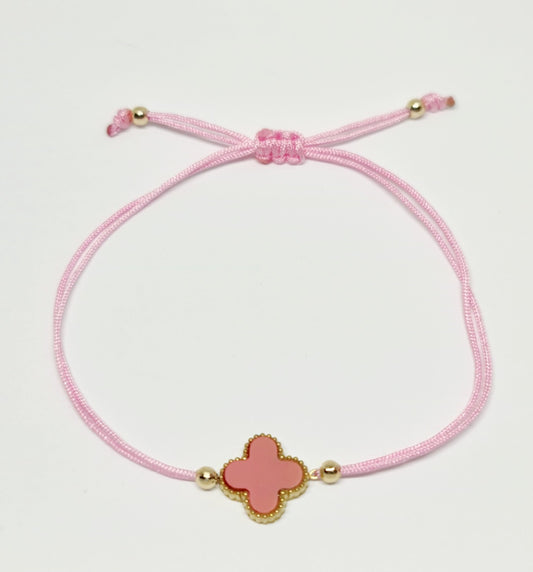 Pink and Gold Adjustable Clover Bracelet