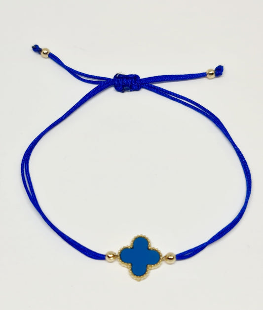 Blue and Gold Adjustable Clover Bracelet
